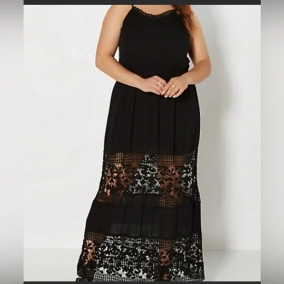 Rue21 | Dresses | New Rue 2 Large Black Cotton And Lace Spaghetti Strap Maxi  Dress | Poshmark